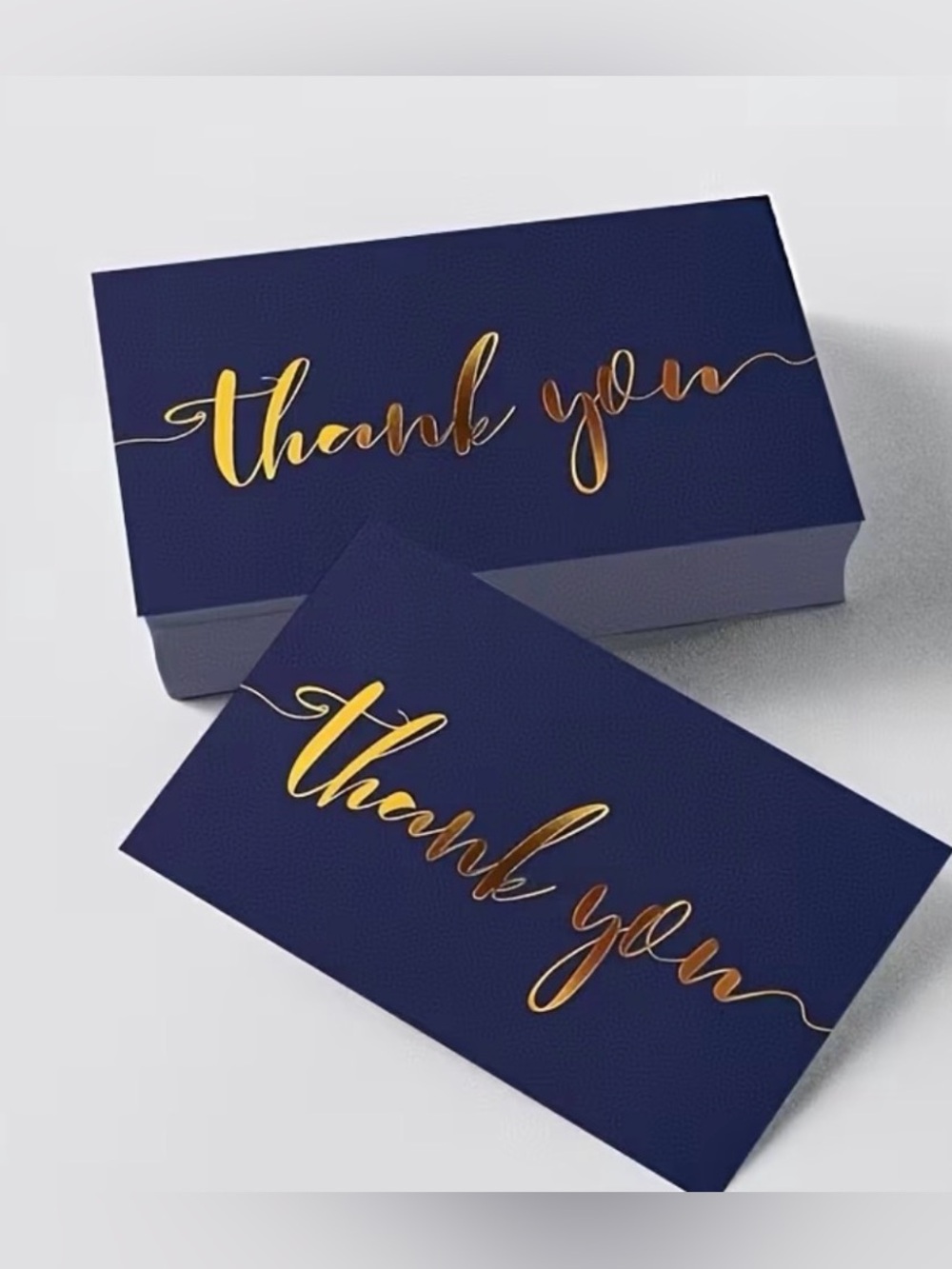 Navy Thank You Cards with Gold Foil Script and Blank Back 42 piece (Set)